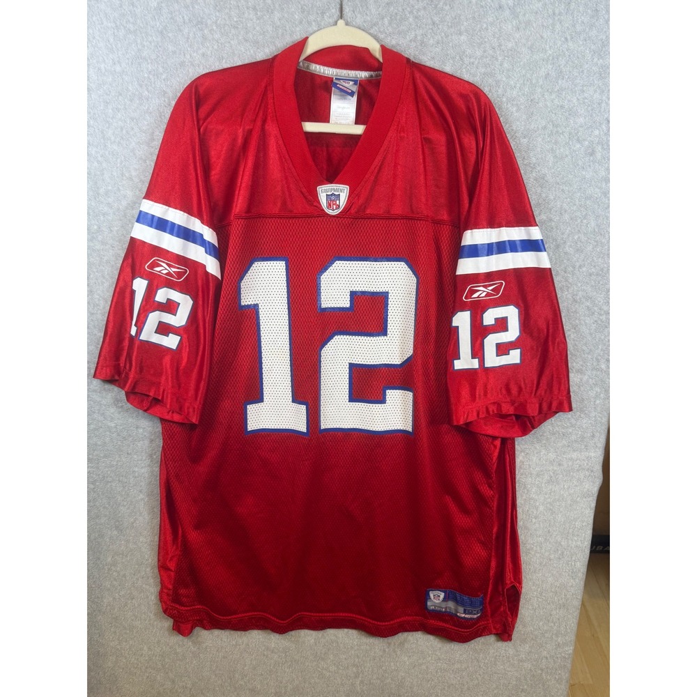 Reebok NFL New England Patriots Tom Brady 12 Jersey Red Mens 2XL